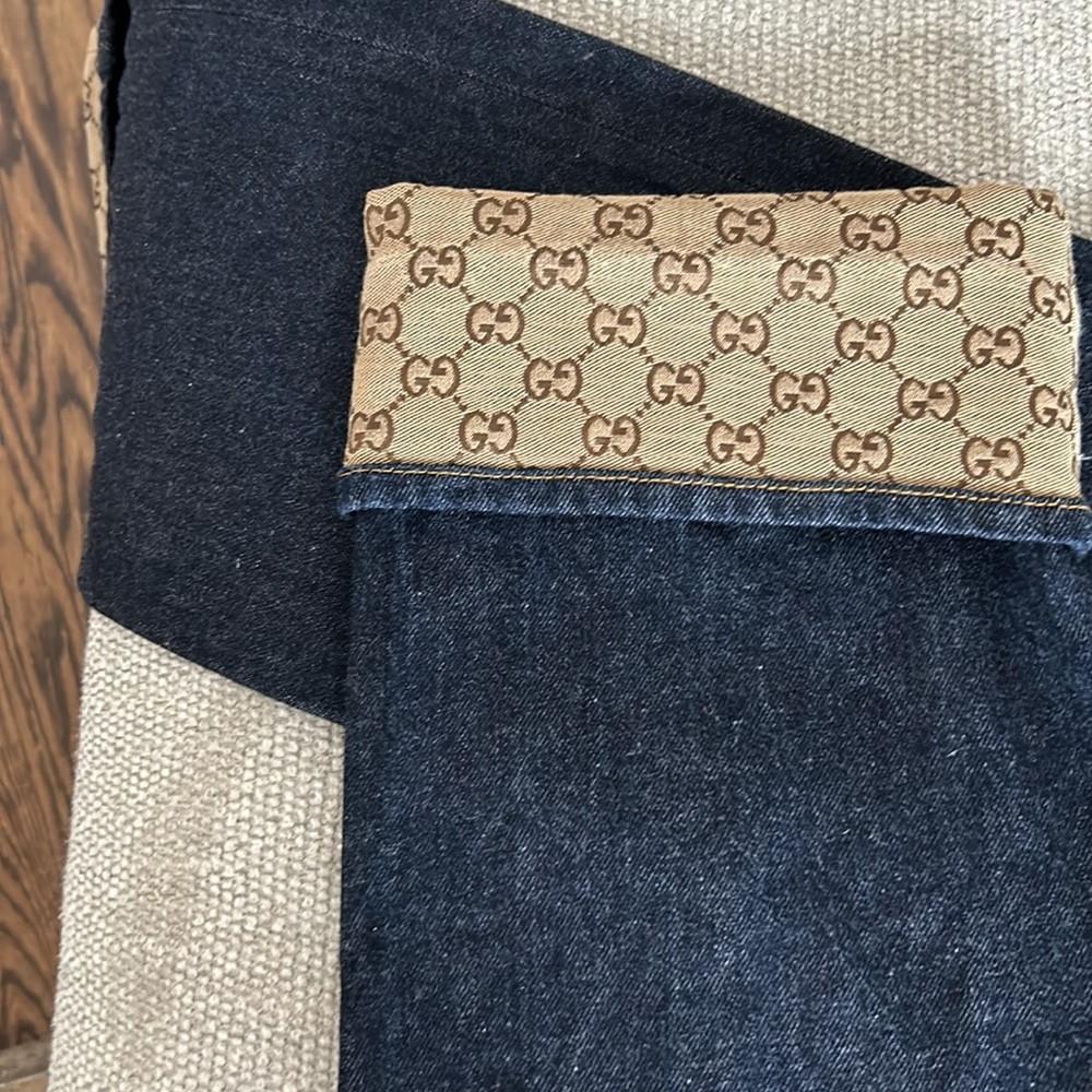 - Gucci GG Pattern Cuff Jeans Dark Blue Camel * these are authentic* - Picture 2 of 9